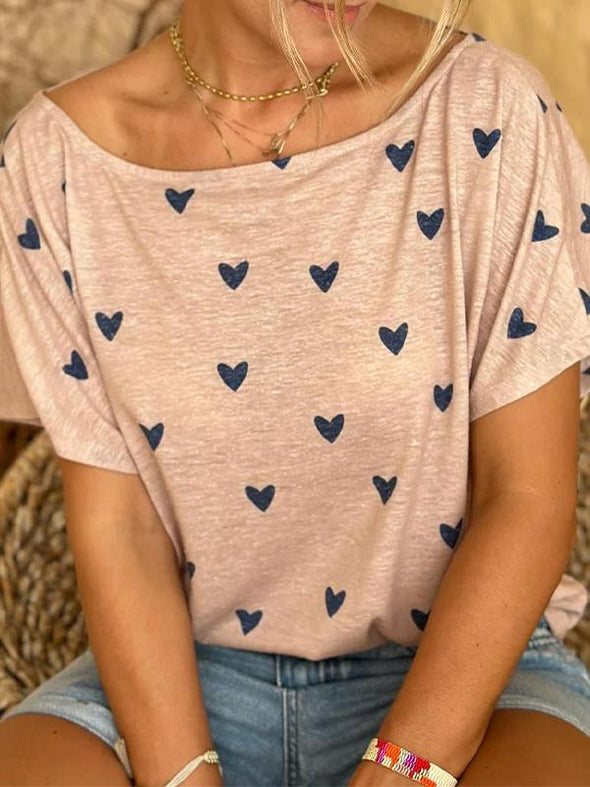 Casual Round Neck Love Printed Top