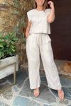 Cotton And Linen Casual Top And Pants Two-piece Set