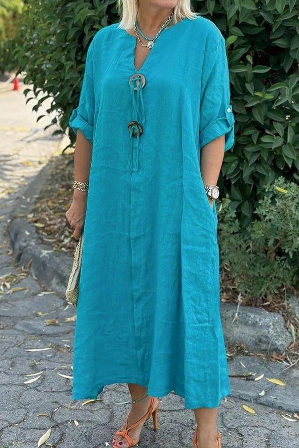 Cotton and linen solid color dress