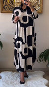 Comfortable Long-sleeve Dress with Crew Neck Print