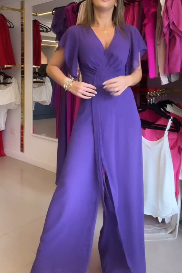 V-neck Solid Color Jumpsuit