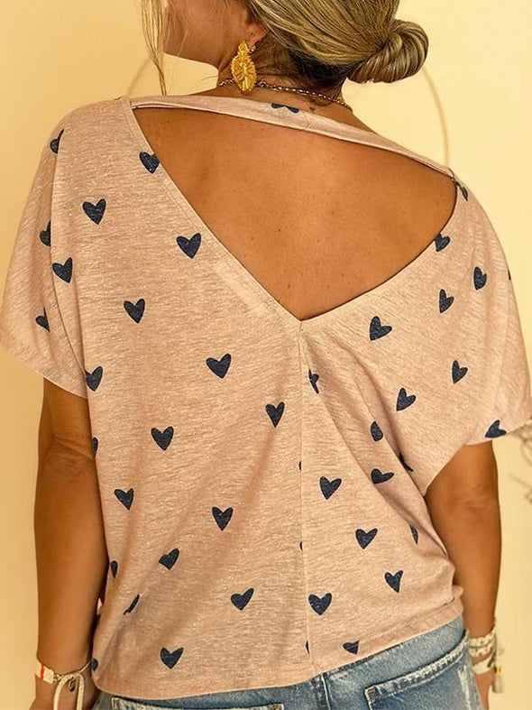 Casual Round Neck Love Printed Top