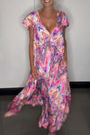 Women's V-Neck Printed Maxi Dress