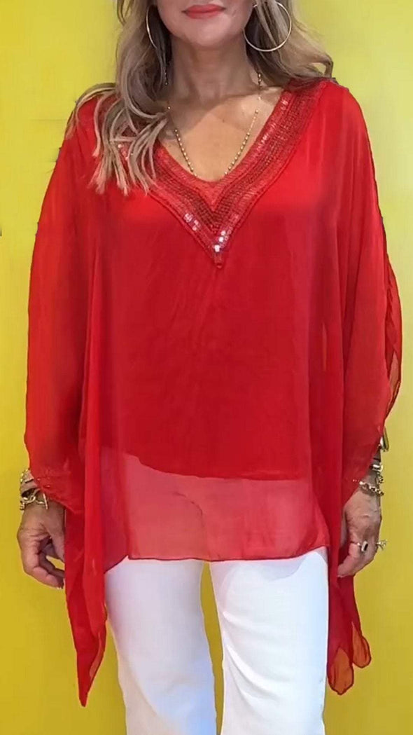 V-neck Chiffon Long-sleeved Top