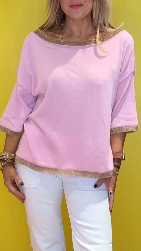 Round Neck Mid-sleeve Patchwork Casual Top