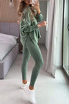 Women's Casual Round Neck Solid Color Side Opening Two Piece Suit