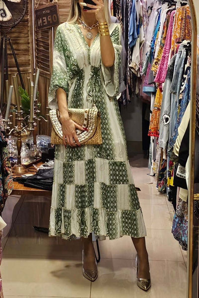 V-neck printed long dress