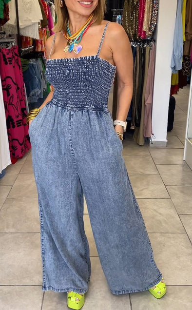 Summer Casual Denim Suspender Jumpsuit