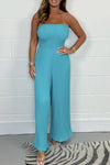 Solid color pleated tube top jumpsuit