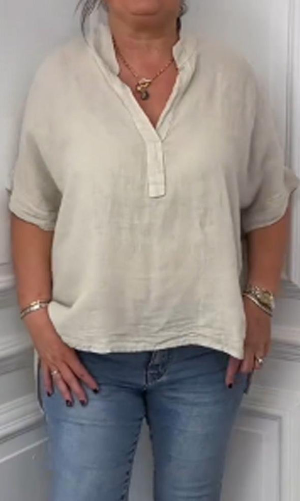 Casual And Comfortable V-Neck Linen Top