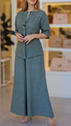 V-neck Mid-sleeve Top and Trousers Two-piece Suit