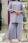 Women's solid color long pleated top and pants set