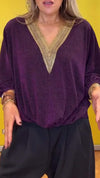 V-neck Mid-sleeve Flared Top