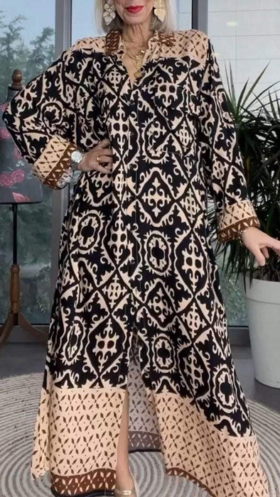 Leopard Print Lapel Long Sleeve Dress