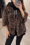 Women's Casual Lapel Leopard Print Fur Coat