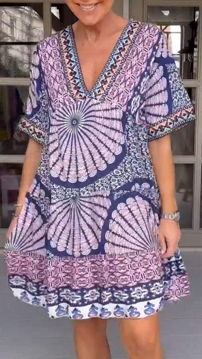 V-neck Casual Print Dress