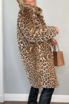 Women's Fashionable Leopard Lapel Faux Fur Winter Mid-Length Coat