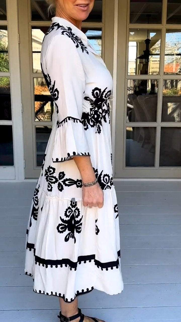 Casual V-neck Printed Dress