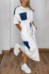 Women's Casual Round Neck Denim Patchwork Dress