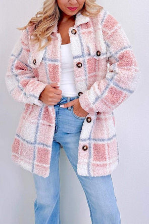 Women's Casual Lapel Plaid Fleece Jacket