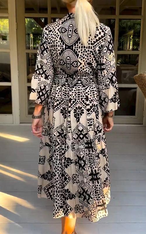 Casual V-neck Long-sleeved Printed Dress