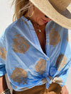 Casual embroidered cotton and linen shirt top