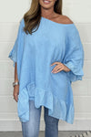 Solid color loose cotton and linen top