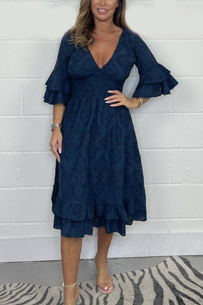 Smocked V Neck Dress