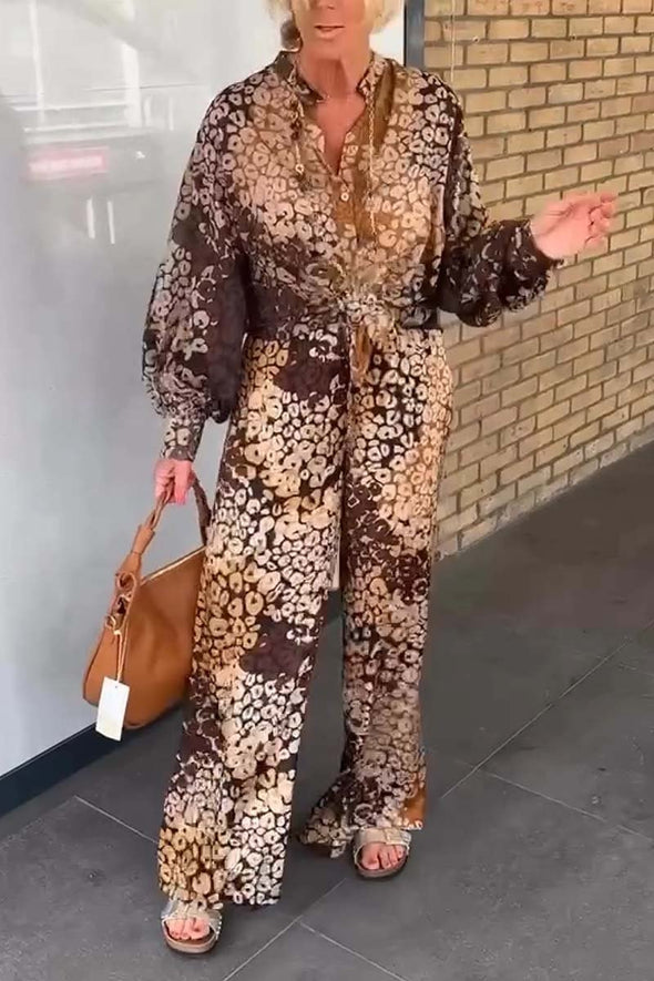 Women's Casual Color Block Leopard Print Pants Suit