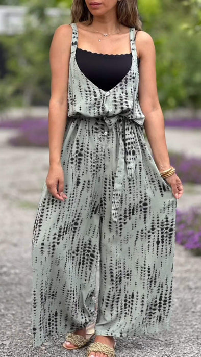 V-neck Strappy Printed Jumpsuit