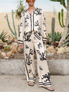 Holiday Contrast Print Long Sleeve Pants Suit