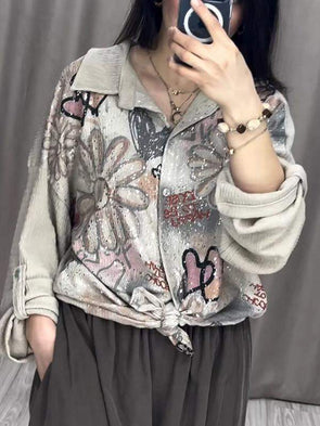 Casual Lapel Sequin Print Shirt