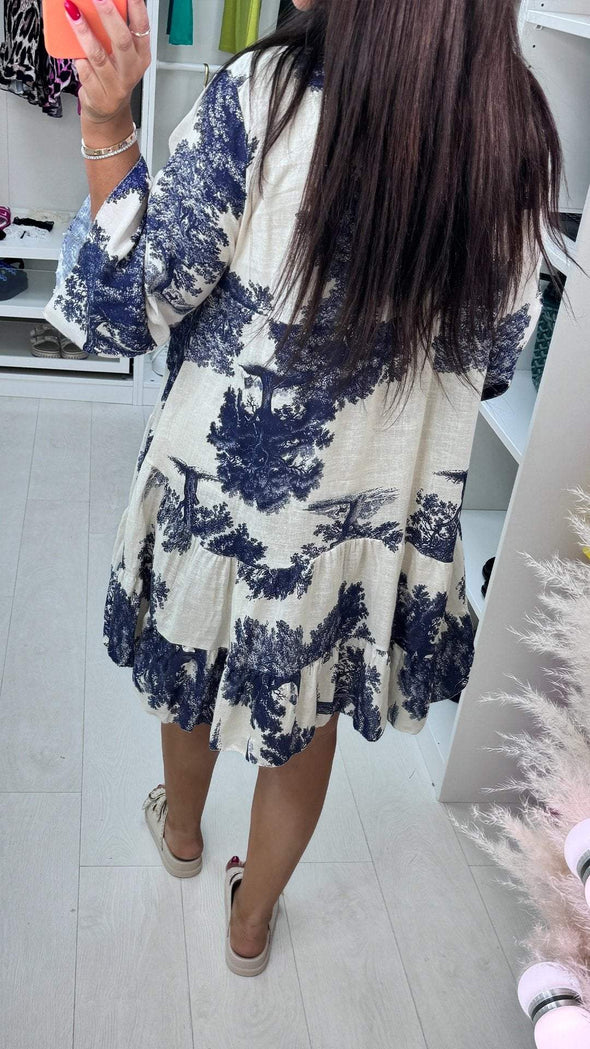 V-neck Printed Dress with Half Sleeves