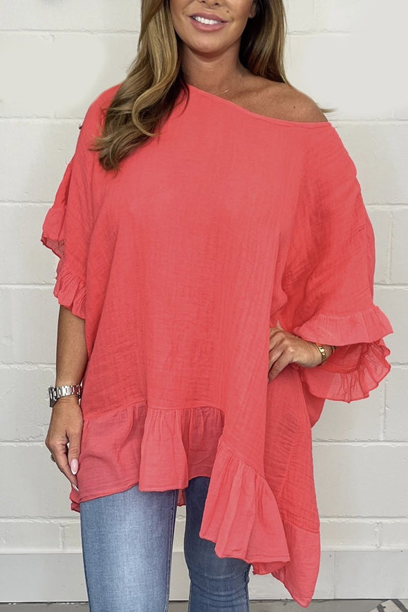 Solid color loose cotton and linen top