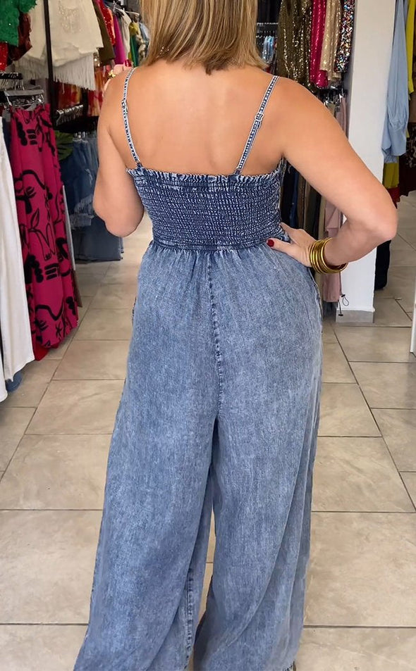 Summer Casual Denim Suspender Jumpsuit