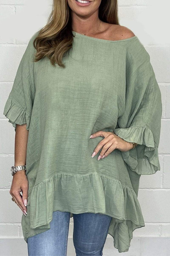 Solid color loose cotton and linen top