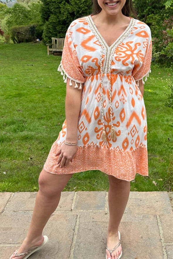 Casual printed V-neck dress