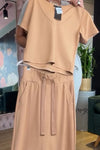 Women's pure cotton elastic wide waistband skirt suit