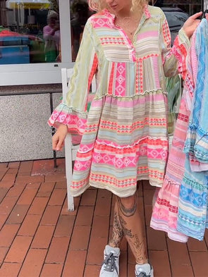 Women's Casual V-neck Long-sleeved Printed Dress