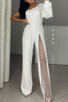 Women's fashionable and sexy sloping shoulder high slit jumpsuit