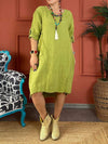 Women's Casual Solid Color Pocket Mid-Sleeve Cotton and linen Dress