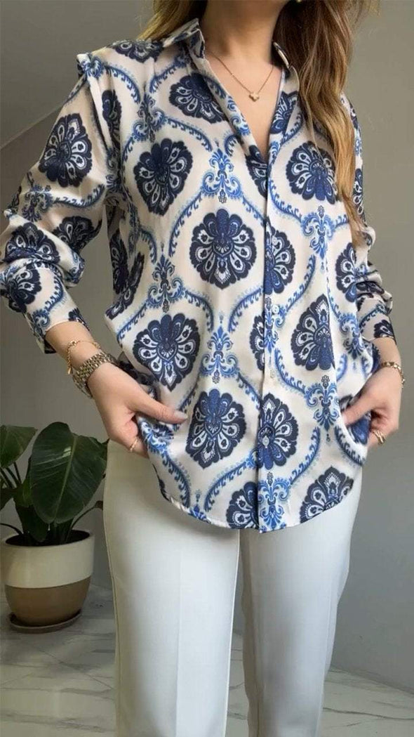 Casual Lapel Printed Long Sleeve Shirt