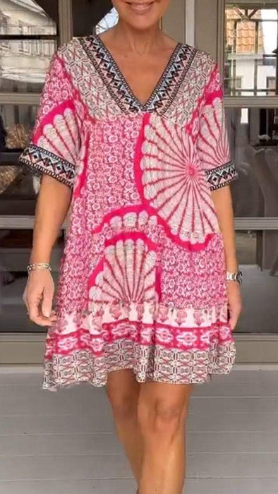 V-neck Casual Print Dress