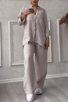 Casual solid color cotton and linen pants two-piece set