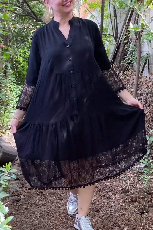 Lace paneled shirt dress