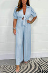 Pleated pure color jumpsuit