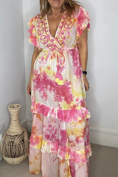 Tie-dye printed maxi dress