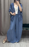 Casual V-neck Cardigan and Trousers Cotton and Linen Suit