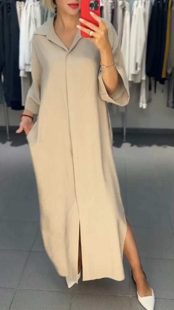 Lapel Mid Sleeve Dress