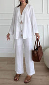 Casual Strappy Top Wide Leg Pants Suit